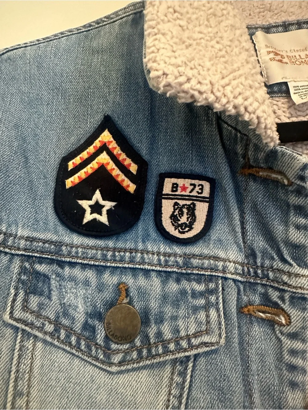 Light Blue Sherpa-Lined Denim Jacket for Kids - (Brand: Billabong)